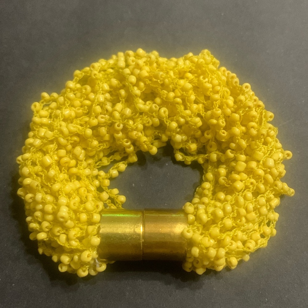 Vintage Yellow Micro Beaded Bracelet w/ magnetic brass closure
